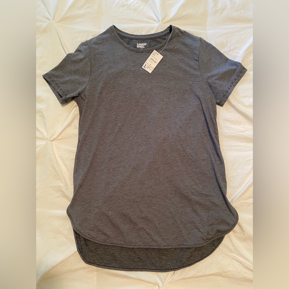 Lands’ End Blue/White Striped Short Sleeve Active Wear Tee